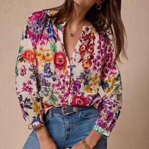 NWT Johnny Was Colorful Blooms Raglan Pintuck Blouse / Small